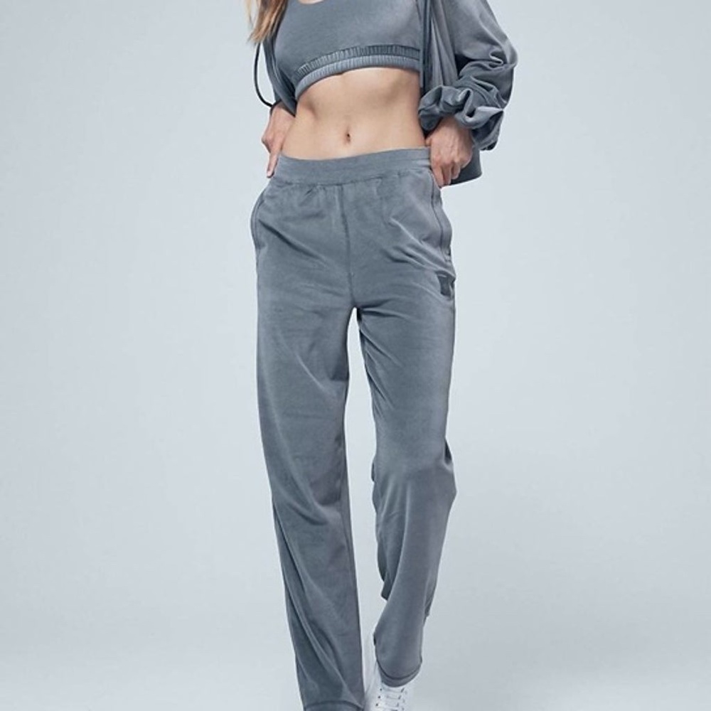 Alo Yoga Women's Blue Velour High-waist Glimmer Wide Leg Pant NWT